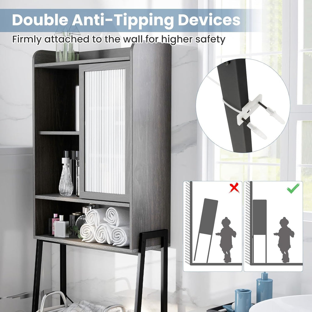 Over The Toilet Storage Cabinet with Sliding Door, Freestanding Bathroom Organizer Y33326