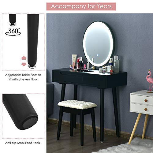 Vanity Set with Touch Screen Mirror, Cushioned Stool, 2 Sliding Drawers Z1837