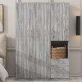 Merax Wooden Wardrobe Closet Organizer with Big Drawers, Hanging Rail and Shelves Tall 3 Doors Armoire Clothes Storage Cabinet for Bedroom, Laundry & Living Room, Easy Assembly, Grey