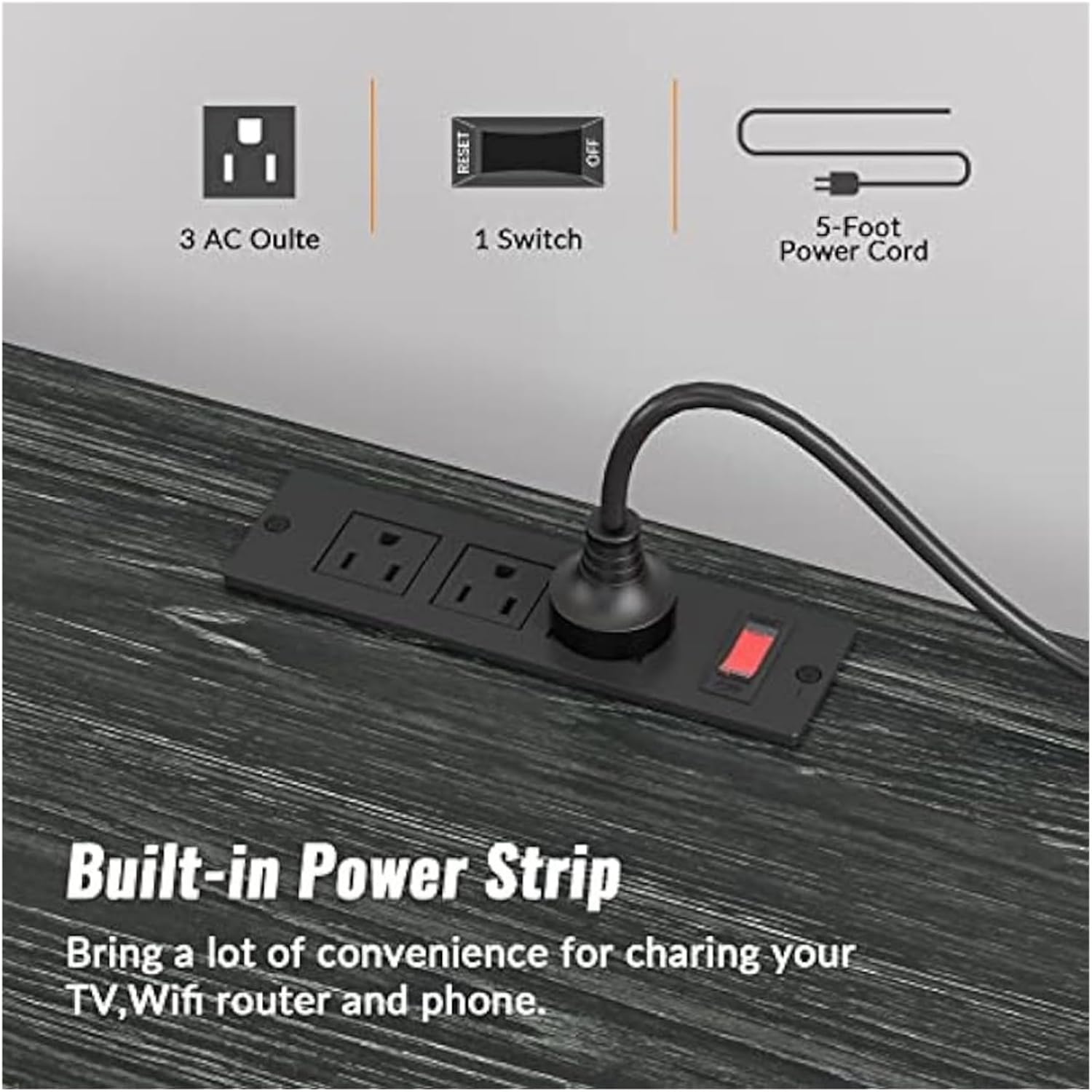 TV Stand with Power Outlet for 55 Inch TV, 8 Drawers, Black F86854