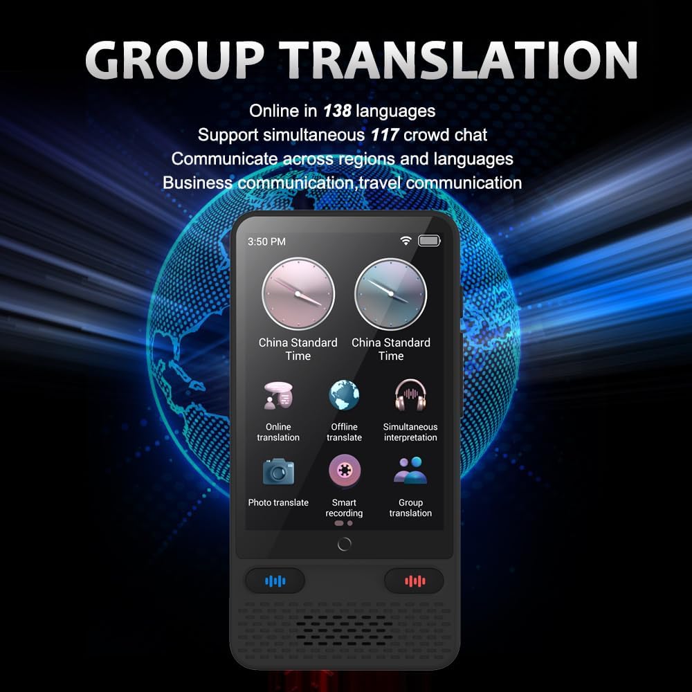 Portable Two-Way Language Translator Device, 138 Languages, Online/Offline, Voice & Photo Translation V3924