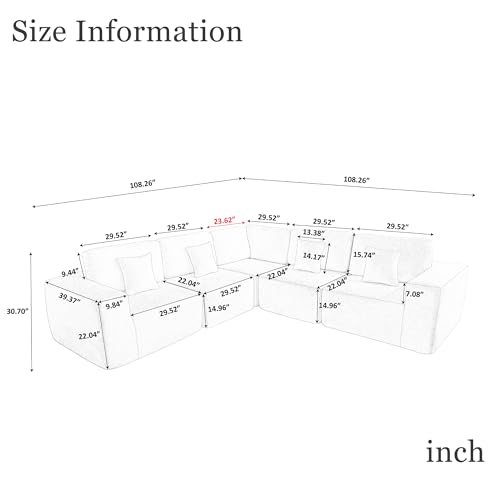 Modular U-Shaped Sectional Sofa with Chaise, 5-Seat, Gray M21240