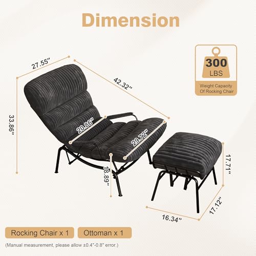 Rocking Chair with Ottoman, Glider with Foot Rest, Corduroy Recliner, Grey H7024