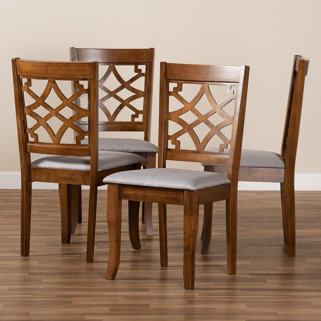 4-Piece Dining Chair Set, Grey Fabric and Walnut Brown Wood O928