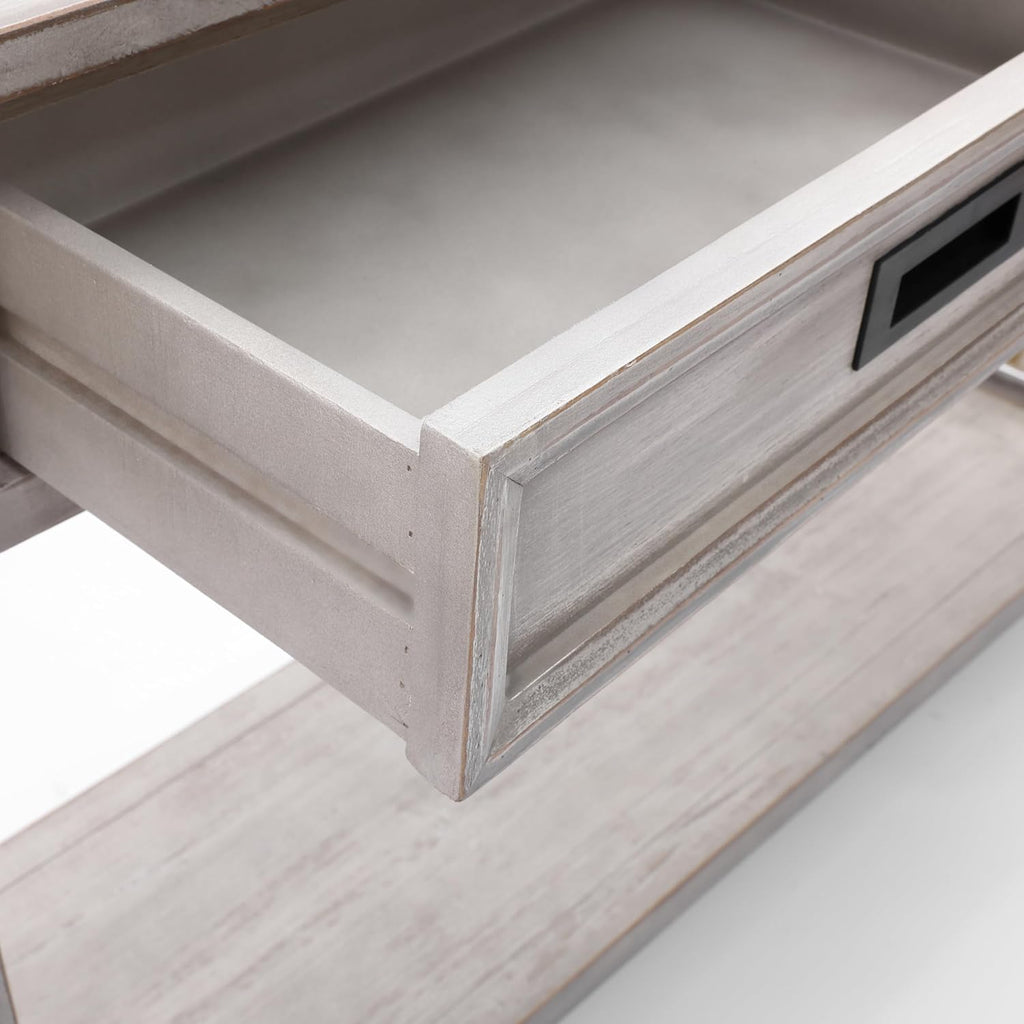 Whitewashed Console Table with Drawers and Storage Shelf J40224