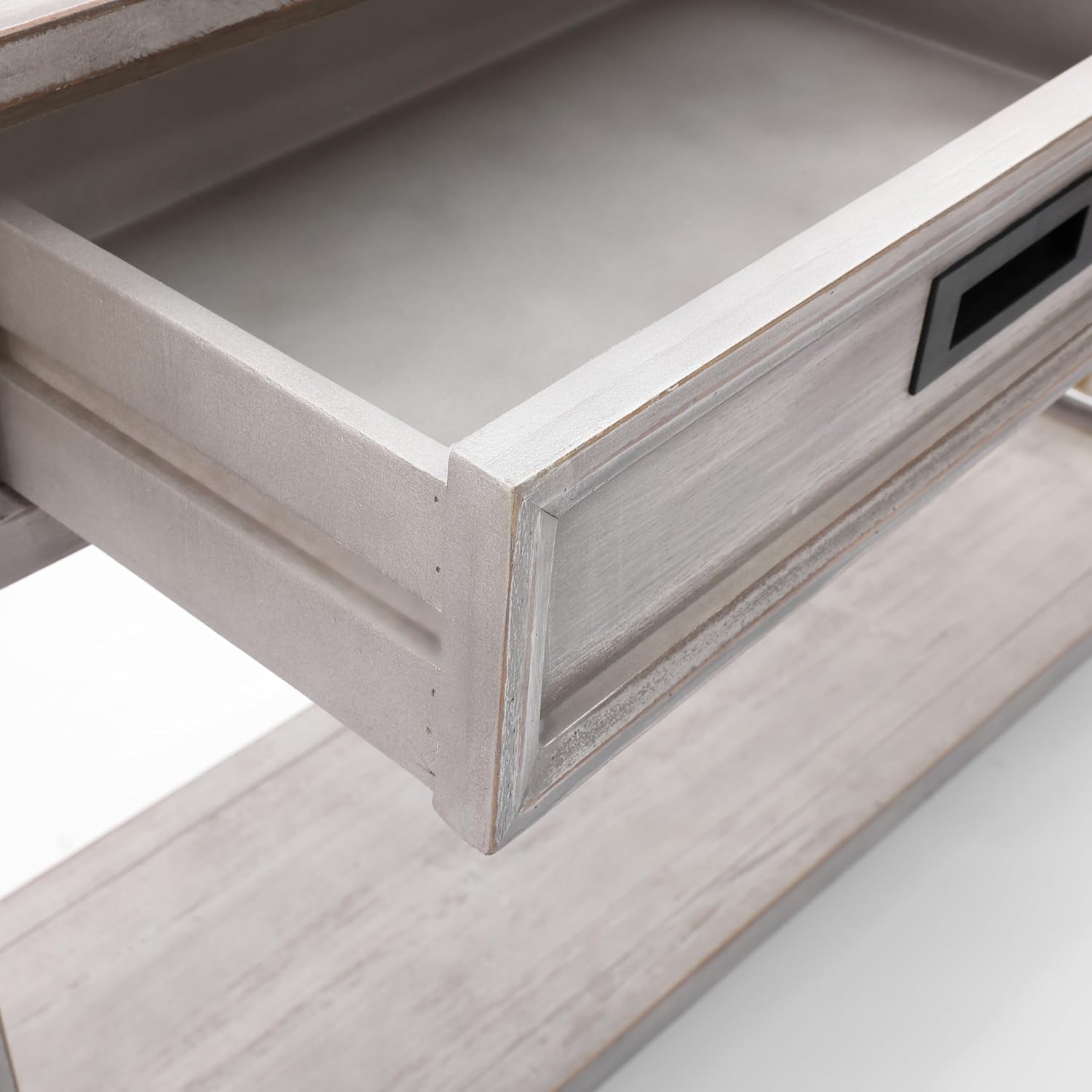 Whitewashed Console Table with Drawers and Storage Shelf J40224