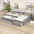 SOFTSEA Upholstered Double Twin Size Daybed with Trundle and Drawer, Twin Size Double Beds Corner Bed, 3 Beds in 1, Gray