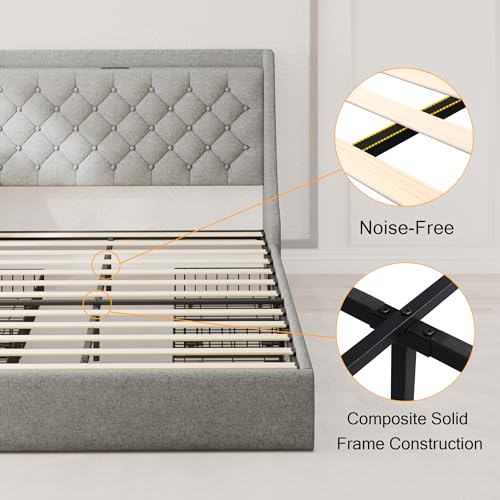 Full Size Upholstered Bed Frame with 4 Storage Drawers and Wingback Headboard I4360
