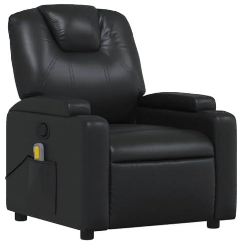 Massage Recliner Chair, Black Faux Leather, 6-Point Vibration D995