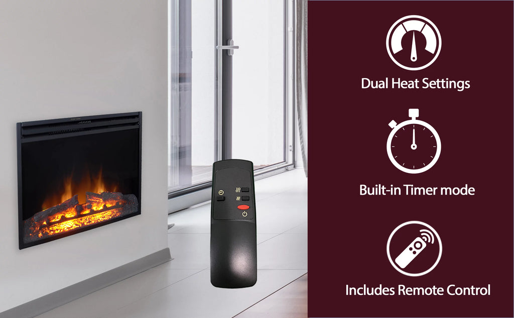 27-In. Freestanding Electric Fireplace Heater with Remote Control and Timer H2475