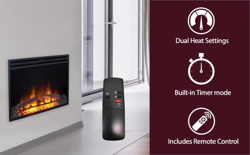 27-In. Freestanding Electric Fireplace Heater with Remote Control and Timer H2475
