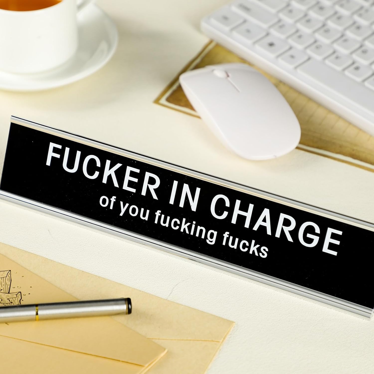 Funny Desk Sign for Office, Novelty Nameplate, Black Desk Plaque, 10 x 2 Inch C882136