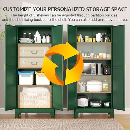 Tall Pantry Cabinet with 2 Doors and 5 Adjustable Shelves, White Metal Q625456