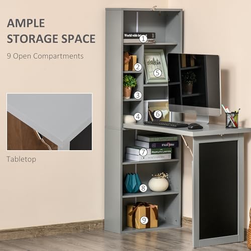 Wall-Mounted Fold-Out Writing Desk with Blackboard and Side Shelf S7722