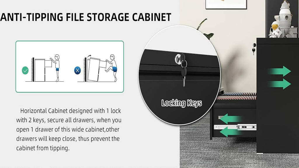 3 Drawer Lateral File Cabinet with Lock for Home Office, Black H9896