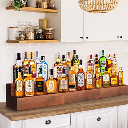 2 Pack 16 Inch 2 Tier Real Wood Liquor Bottle Display Shelf for Home Bar M580609