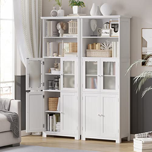 Tall Bathroom Storage Cabinet with 2 Open Compartments and 2 Door Cabinets, 64" Freestanding Linen Tower, White R339605