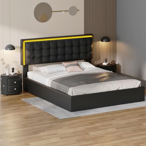 Queen Size Upholstered Bed with LED Headboard and 2 Nightstands J3020