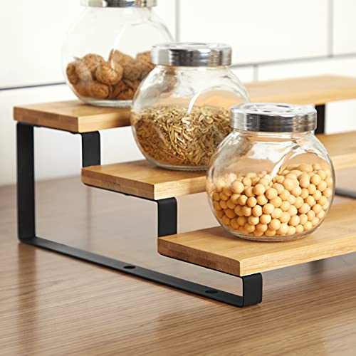 Bamboo Display Risers, Set of 2, 3 Tier Stand for Perfume, Spice Rack, Cupcake Holder I7524