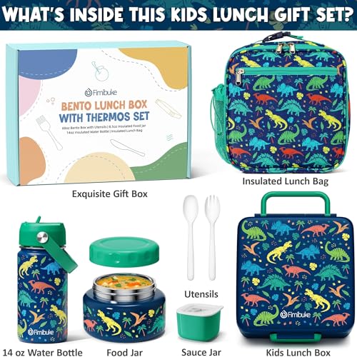 Bento Box for Kids Adults - Leakproof 3 Compartments Lunch Set with Thermos, Water Bottle, Lunch Bag & Cutlery C614861