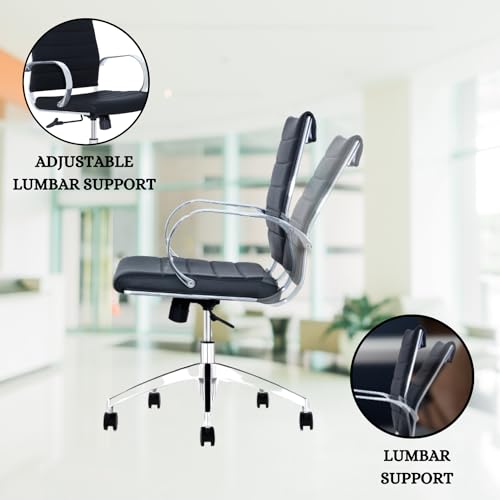 Ribbed Mid Back Conference Chair with Lumbar Support, 360 Swivel, Black, Pack of 8 U198196