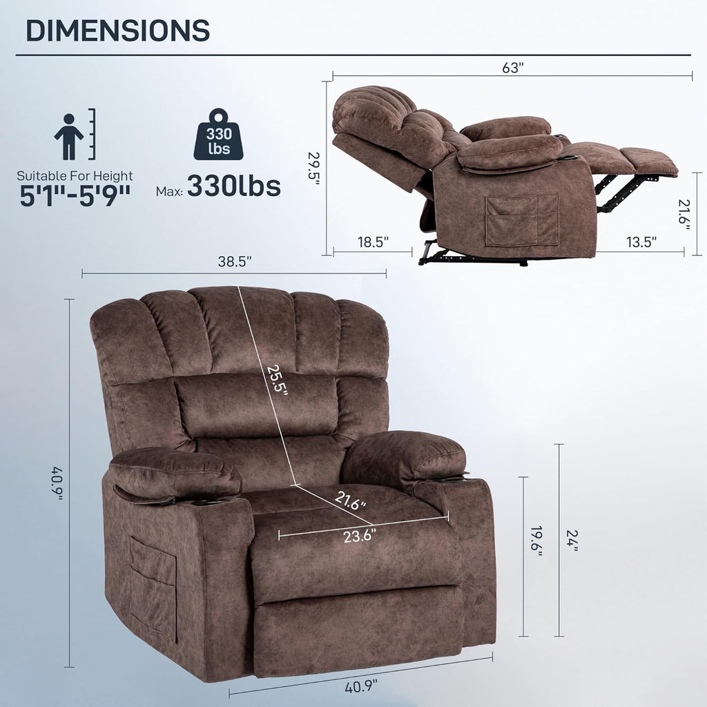 Massage Heated Recliner Chair with Cup Holders C311762
