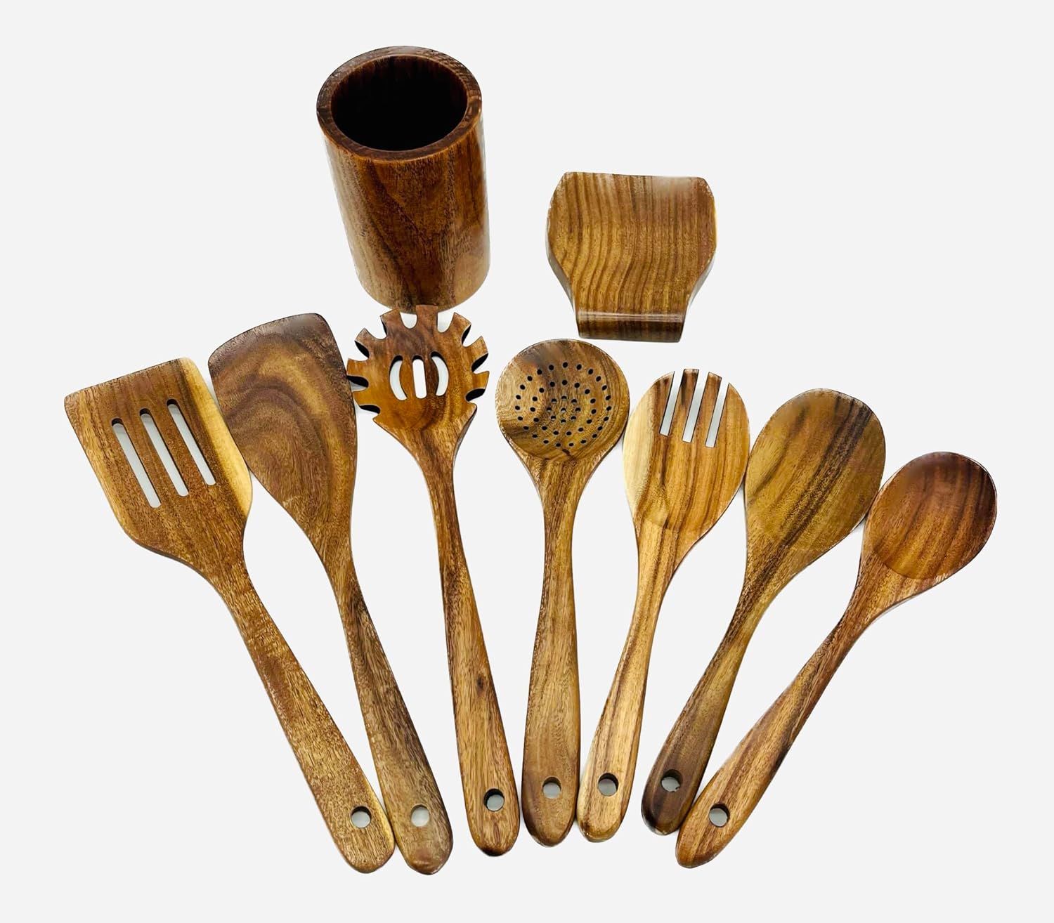 Mountain Fresh 9 Pcs Wooden Spoons for Cooking Utensils, Natural Teak Wooden Cooking Spoons with Nonstick Spatula Set, Bamboo Kitchen Utensils With Holder, Wood Spoon Set for Kitchen Essentials