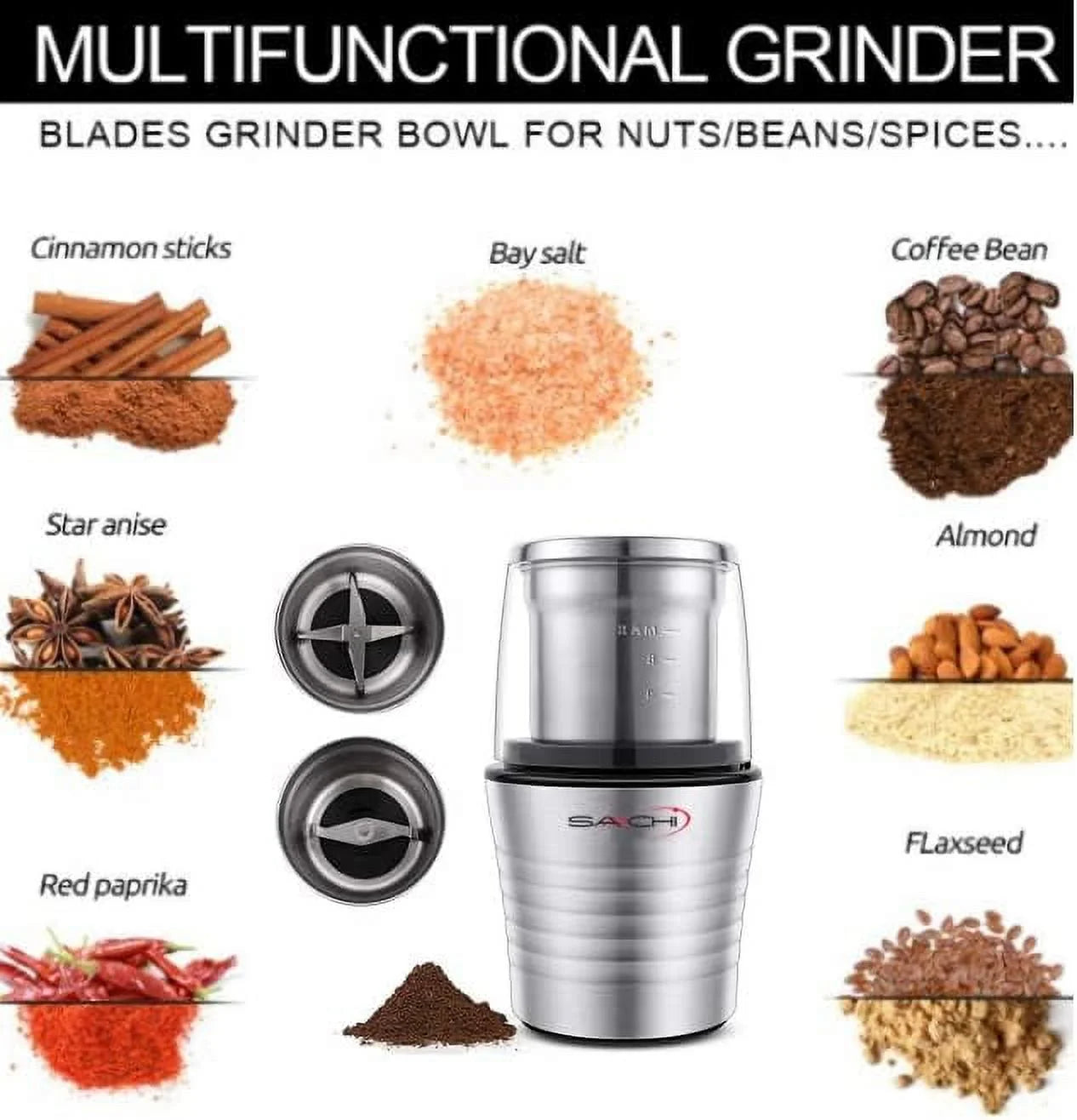 Electric Coffee Grinder with 2 Stainless Steel Blades and Removable Bowls Z25154
