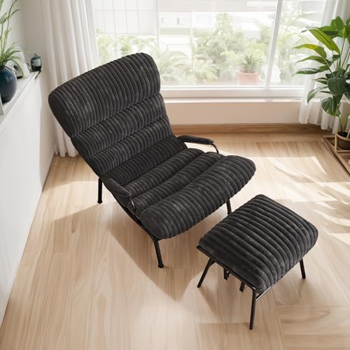 ovios Rocking Chair with Ottoman, Glider Chair with Foot Rest, Plush Corduroy Recliner with Arms, Comfy Lounge Chair for Living Room Bedroom Home, Grey