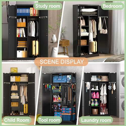Metal Armoire Wardrobe Closet with 2 Doors, Shelf and Hanging Rod T853671