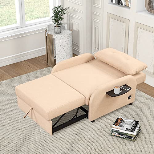 Pull Out Sleeper Chair Convertible Sofa Bed with Adjustable Backrest, Teal X453