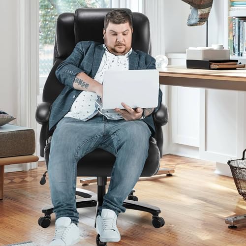 Big and Tall Office Chair, 500lbs High Back Executive Chair with Electric Heating, Black Ergonomic Leather Y16571