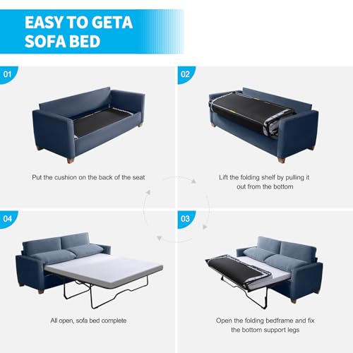Sleeper Sofa Couch with Pullout Bed and Foam Mattress C636