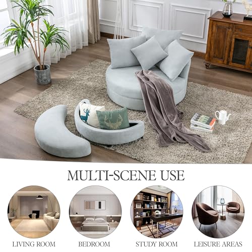 Oversized Swivel Barrel Chair with Storage Ottoman and 4 Pillows B264526