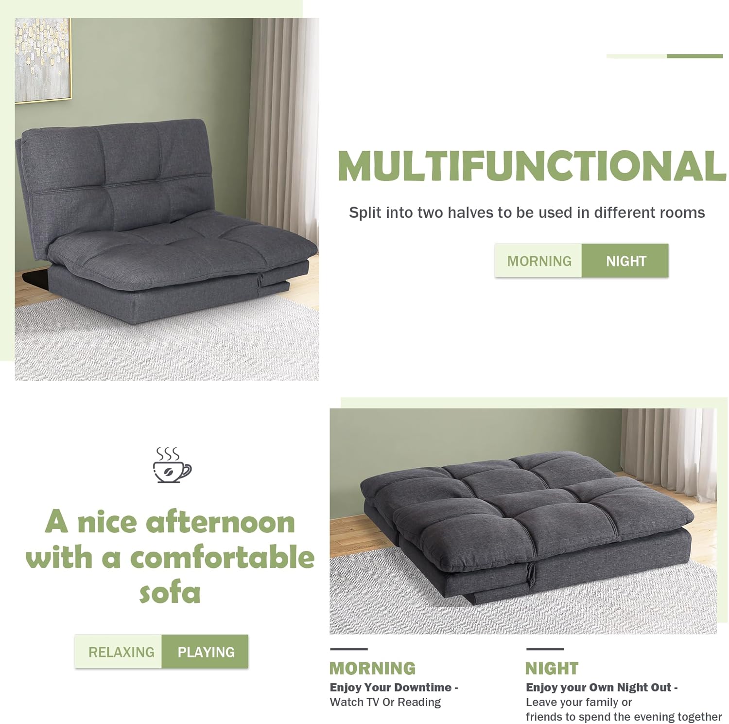 Futon Bed Sofa, Gray N385694