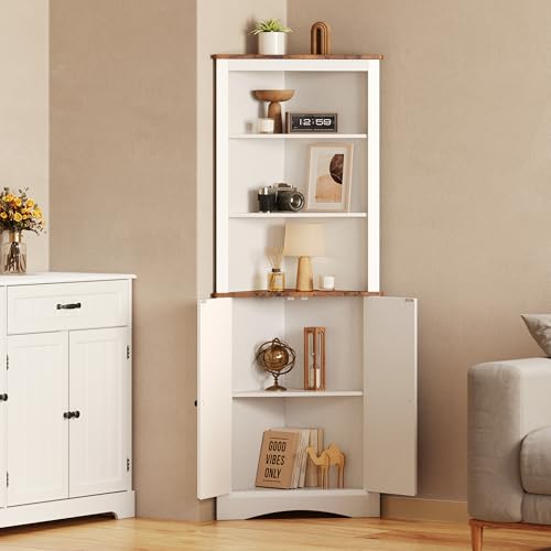 Corner Cabinet with Doors and Shelves for Living Room, White H15724