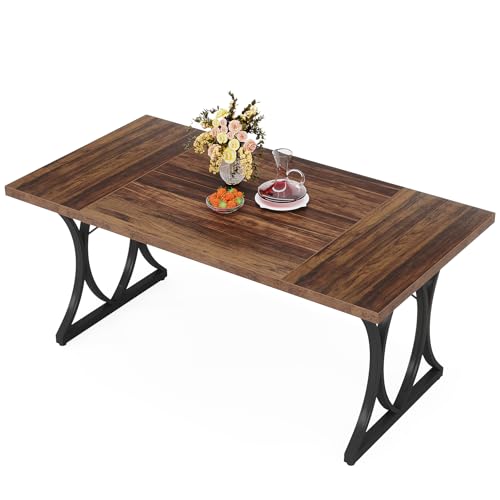 Farmhouse Dining Table for 6, Rectangle Kitchen Table, Brown & Black T4198