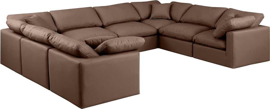 Modern Sectional Sofa with Vegan Leather and Fiber-Filled Cushions G720339