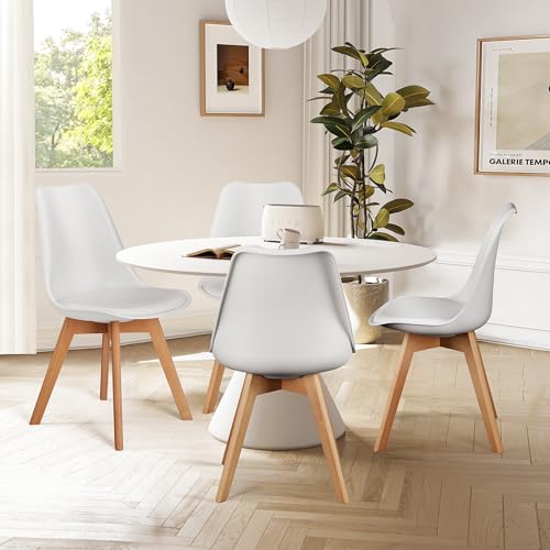 Dining Chairs Set of 4, PU Leather, Wood Legs, White W824536