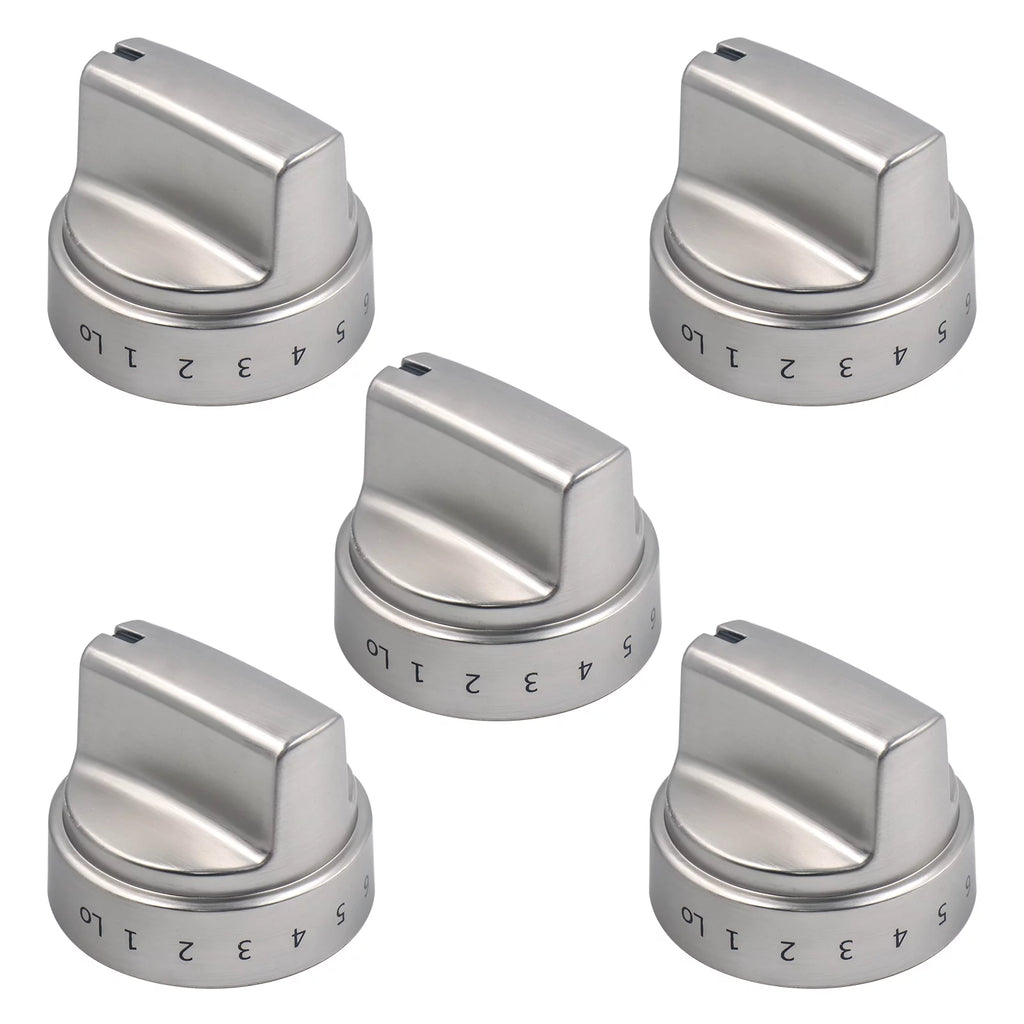 Qzanyee 5 Packs Gas Stove Knobs Replacements for GE Stove Knob Stainless Steel Range Burner Control Knob