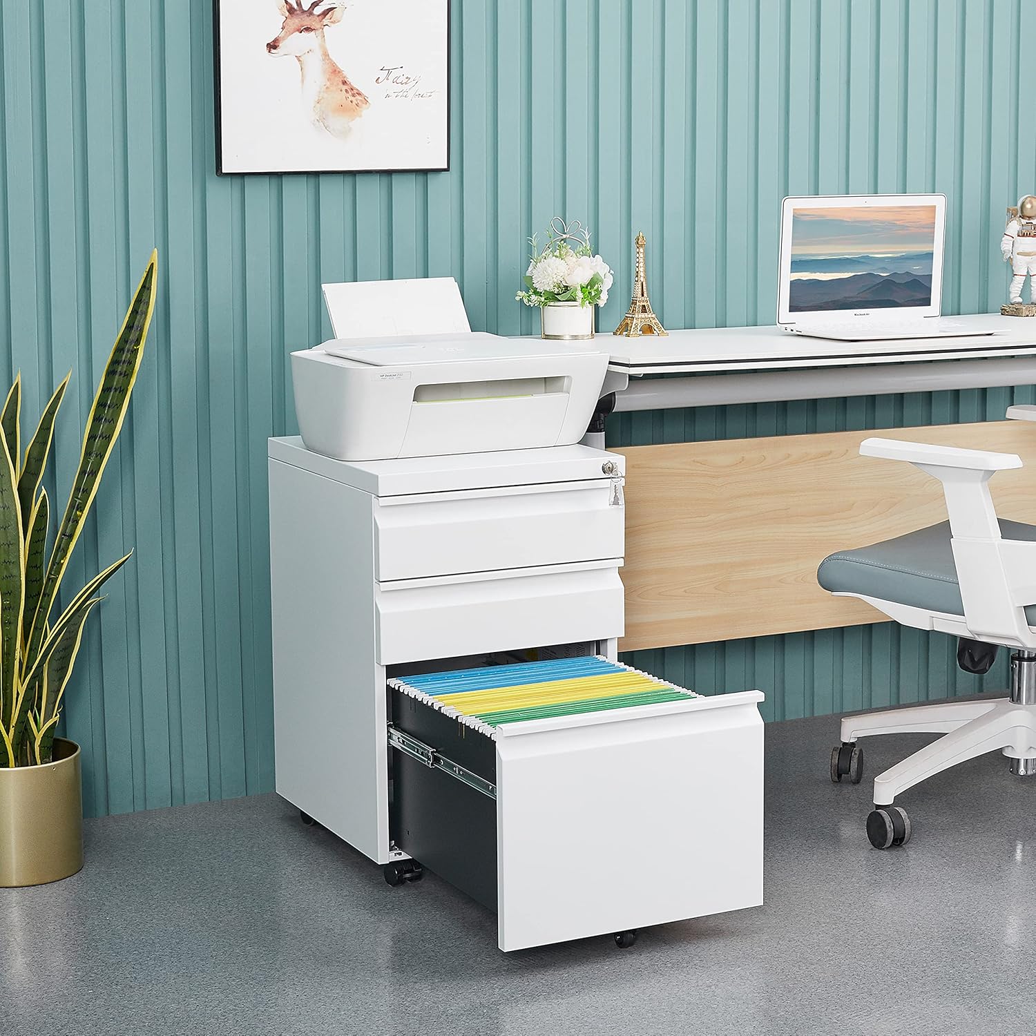 Locking 3-Drawer Filing Cabinet for Home Office, A4/Letter/Legal, Matte White P640874