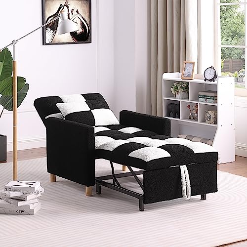 Convertible Sleeper Sofa Chair Bed with Adjustable Backrest, Velvet Fabric L4694