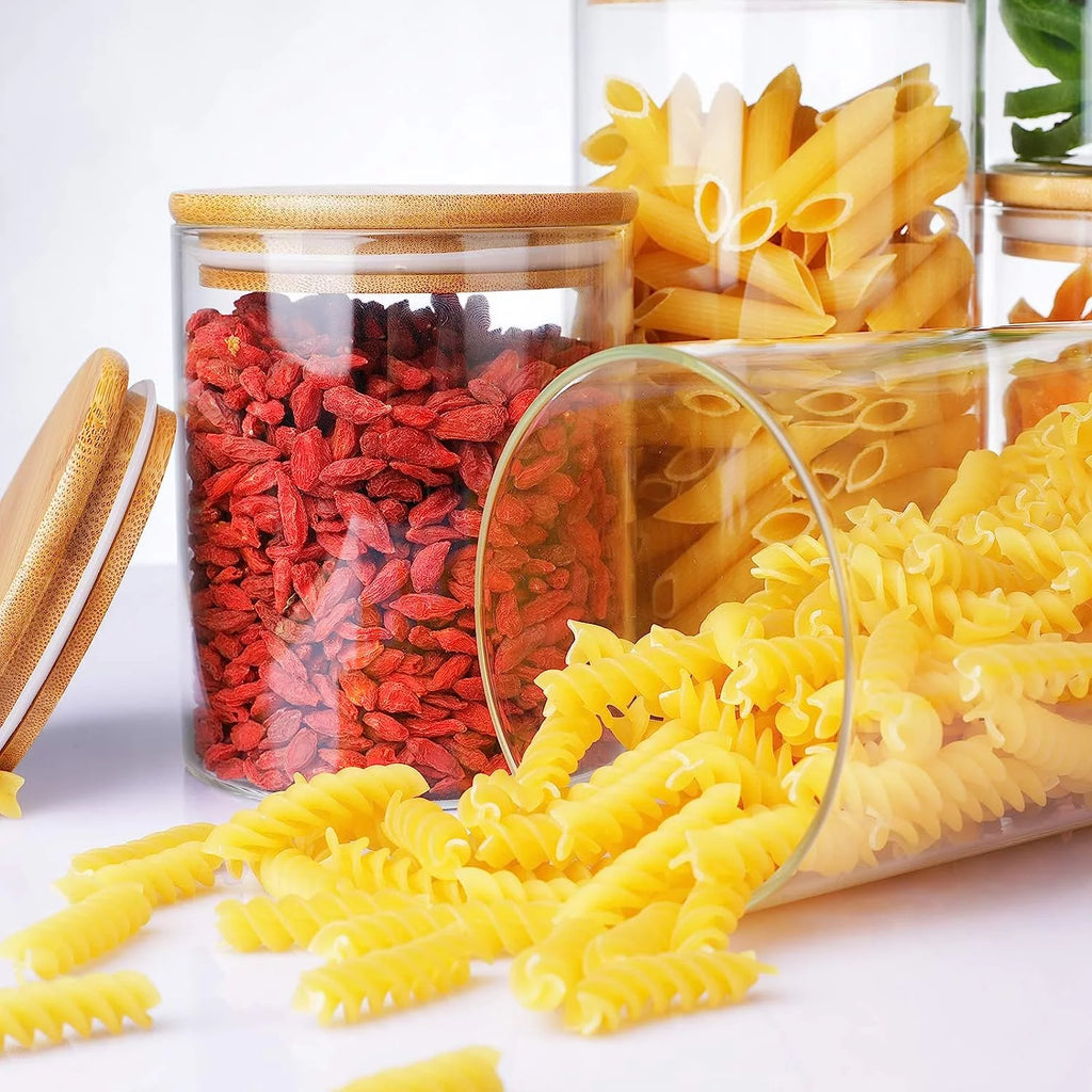 Set of 6 Airtight Glass Storage Jars with Bamboo Lids S4257