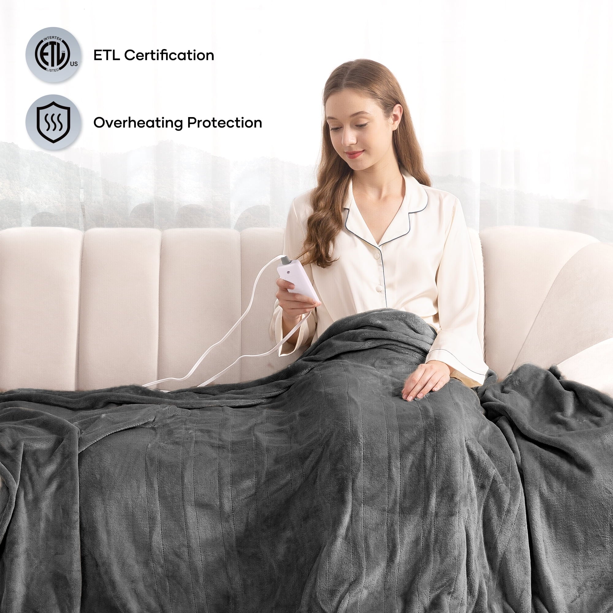 Electric Heated Blanket Full Size with 4 Heating Levels, 10H Auto-off, Machine Washable W23566