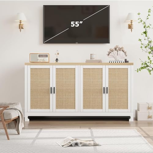 Rattan Storage Cabinet with 4 Doors and Shelf for Dining Room, Living Room, Hallway Z4372