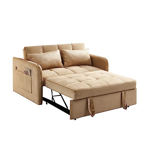 Convertible Sleeper Sofa Chair 3-in-1 Pull-Out Bed, Velvet Loveseat I161330