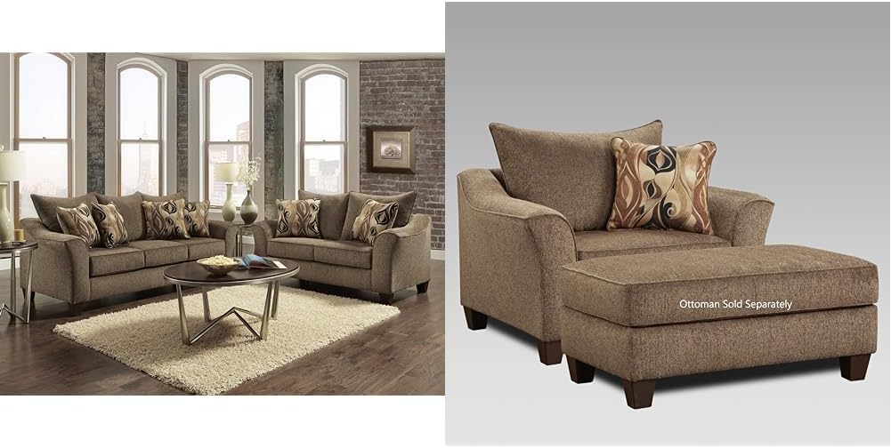 Roundhill Furniture Camero Cafe Sofa, Loveseat & Accent Chair 3 Piece Set