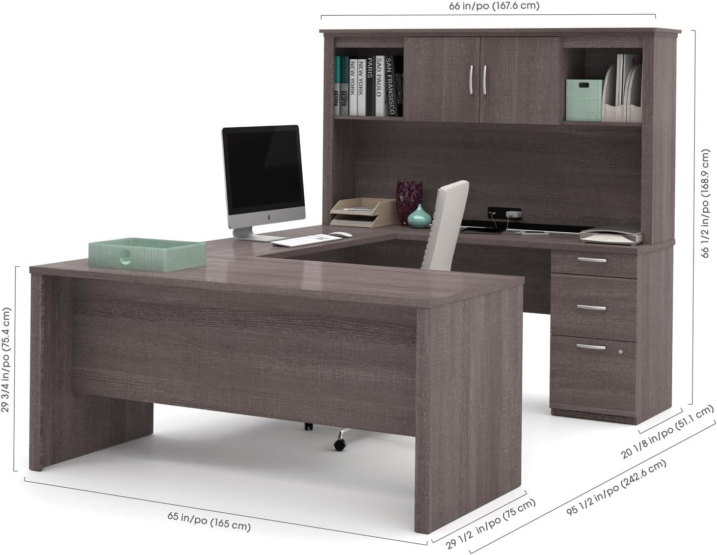 U-Shaped Executive Desk with Pedestal and Hutch P496