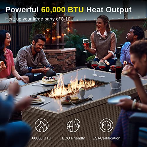44" Propane Fire Pit Table, 60,000 BTU Gas Fire Table with Aluminum Frame and Tempered Glass Top J82154