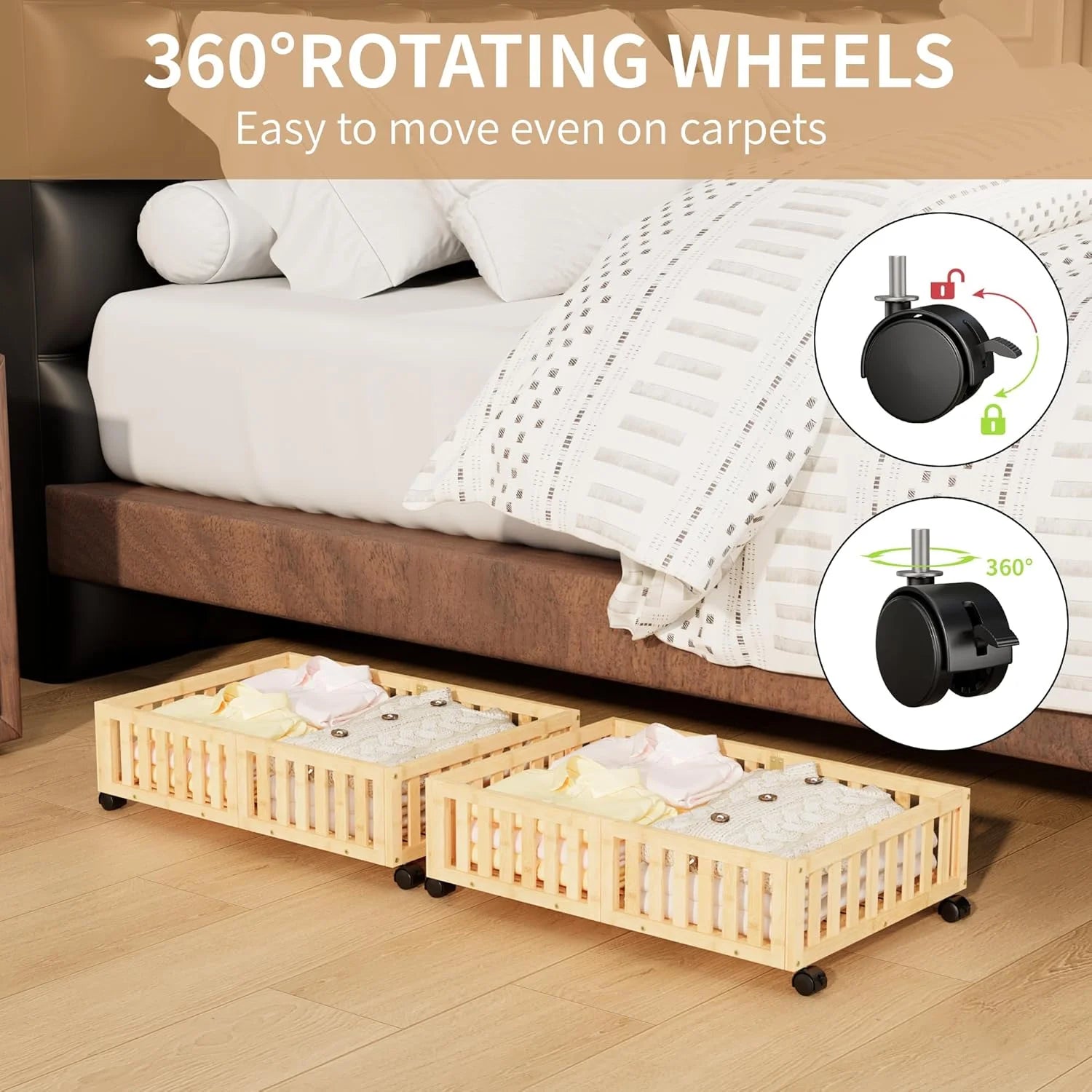 Bamboo Under Bed Storage with Wheels (2-Pack) G2810